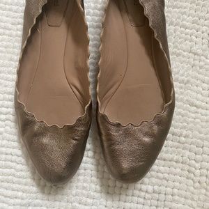 Chloe Scalloped Leather Ballet Flats (pewter)